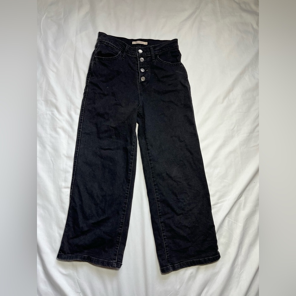 Levi’s Mile High Cropped Wide Leg Black Jeans